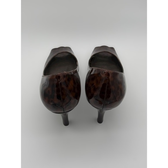 Cole Haan Leopard Patent Peep Toe Pumps Brown Black D29828 Heels Womens 6.5B - Picture 7 of 10